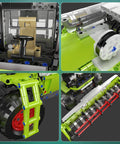 Close-up details of Claas Lexion 760 Remote Controlled Combine Harvester Building Blocks Kit MOC, showcasing cockpit, engine, ladder, and header.