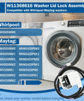 Easy Fit Washer Lid Lock Assembly For Whirlpool And Maytag Washers Replacement Numbers W11670519 AP7214714 PD00085482 4981394 12250-71 11.352.731 Replaces Faulty Door Latch With Plug And Play Durability Fits MVW4505MW0 MVW4505MW1 MVW4505MW2. White washer lid lock assembly with wiring harness for Whirlpool and Maytag models.
