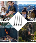 4 Piece Titanium Long Handle Spork And Spoon Set Ultralight 8.4 Inch Flatware ideal for cooking, camping, hiking, and travel