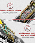 Heavy Duty Come Along Winch 2 Ton With 12 Ft Steel Cable Dual Gear Hoist showing dual gear ratchet and anti-reversal design