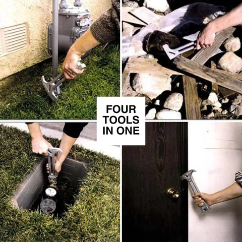 4-In-1 Emergency Tool With Alloy Construction Gas And Water Shutoffs, Pry Edge For Door Pries, Debris Digging Function montage
