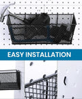 Pegboard Baskets Set Four Large Steel Wire Baskets For Garage And Workshop Organization Wall Mounts That Actually Make Space Shine Must Have Tools DIY Ready Small Parts And Gadgets Neatly And Quickly, front view with tools