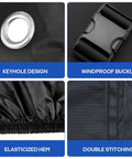 Heavy Duty Outdoor Trike Cover For Adult Three Wheel Bikes 75L 30W 44H 420D Tough As Nails Weatherproof UV Shield Built For All Weather Rugged Protection Fits Mountain Road Cruiser And Some E Bikes All Season, keyhole design and windproof buckle