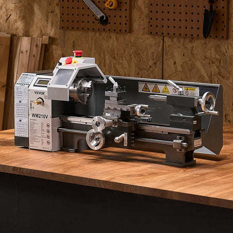 Powerful Benchtop Metal Lathe For Makers And Pros 8 X 16 Inch Turning Capacity 550W Variable Speed 0-2500 RPM on workbench