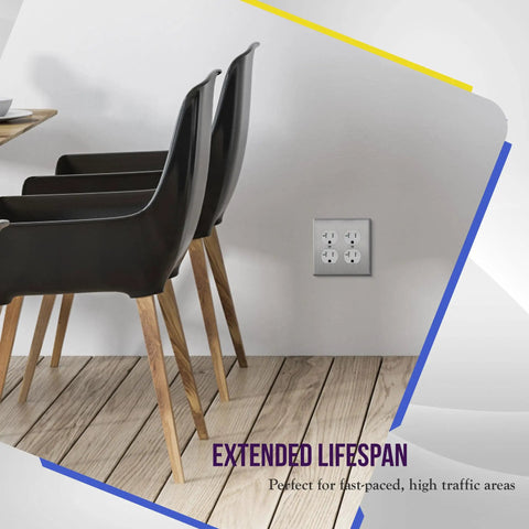 Double Duplex Receptacle Metal Wall Plate In Stainless Steel Corrosion Resistant 2-Gang 4.50 x 4.57 Inches installed