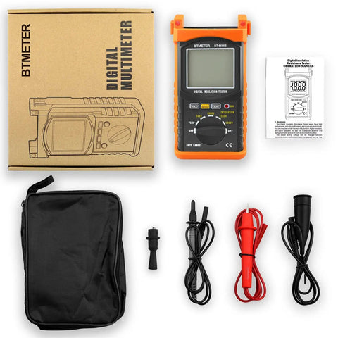 Megohmmeter Insulation Resistance Tester With Auto Ranging And Backlit Display Reads 0.1 Megaohm To 200 Gigaohm Voltage Settings 100V To 5000V Easy Pro Grade Tool For Electricians And Tech Pros with accessories and packaging