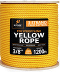 Yellow 3/8 Inch Beefy Heavy Duty Polypropylene Rope 1200 Feet For Outdoor And Marine Use, Ideal For Tie Downs, Load Securing