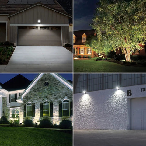 Two Pack 34W Outdoor LED Flood Lights With 3200 Lumens 5000K Brightness IP65 Waterproof Knuckle Mount Halogen Equivalent Lighting a garage and yard