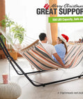 Beefy Heavy Duty Steel Hammock Stand For 9 To 14 Foot Hammocks With 550 Lb Capacity, Portable Frame, Indoor setup, dual bar design.