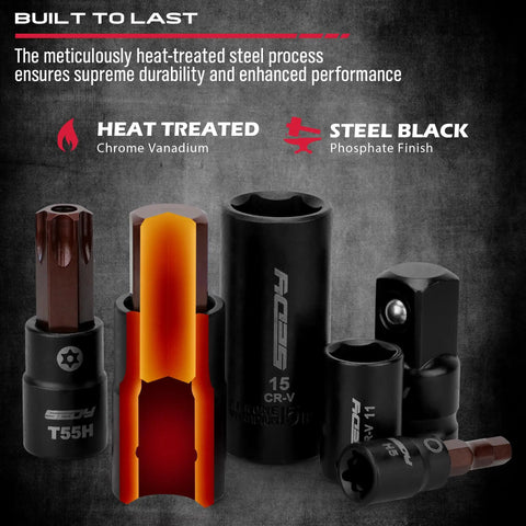 Pro Grade All In One 73 Piece Hex Torx Impact Socket Set With Deep And Shallow Sockets shown in steel black finish