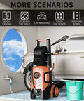 Beast Mode Cleaning Power With 5000 Max PSI Pressure Washer Touchscreen Control And Foam Cannon Eight Spray Levels next to car