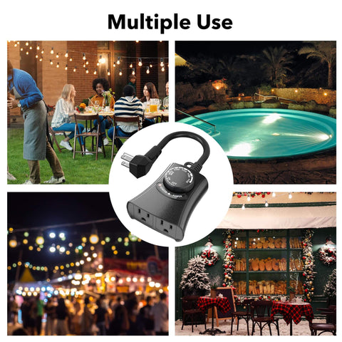 Outdoor Light Timer With Photocell Sensor Waterproof Dusk To Dawn Control 2 Grounded Outlets shown in various settings