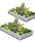 Two Pack Galvanized Raised Garden Bed Kit 6 By 3 By 1 Feet Metal Planter For Flowers Vegetables And Herbs Durable Anti Rust Open Bottom Design No Fuss Easy Assembly