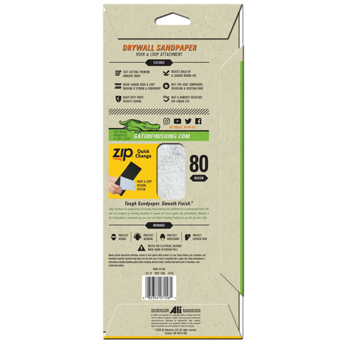 Packaging of Quick Change Hook And Loop Pro Grade Drywall Sandpaper 80 And 100 Grit Sheets 4.5 X 10.5 Inches Pack Of 6