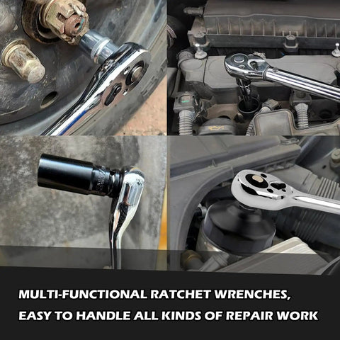 Eight Inch Dual Direction Ratchet Wrench With Three Eighths Drive Ideal For Filter Spark Plug Lug Nut Sockets Universal