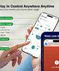 Smart Water Monitor With Auto Shutoff Ultrasonic Micro Leak Detection WiFi App Control Real Time Flow And Pressure Monitoring 24/7 Usage Reports 0.01 GPM Sensitivity Fits 3/4 Inch And 1 Inch Pipes, app screen