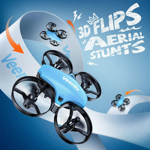 Mini Drone For Kids And Beginners With 3 Batteries, Indoor RC Quadcopter performing 3D flips in a promotional image