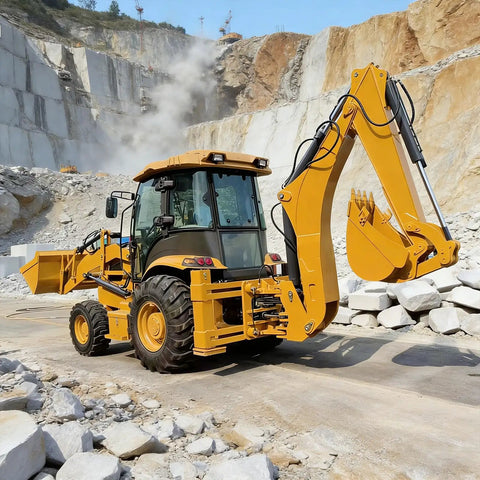 Mini Backhoe Loader With Excavator Arm And Front Loader Two In One Compact Wheel Tractor in quarry setting