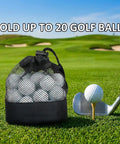 3 Pack Golf Ball Bags With Drawstring Mesh Pouches Holds Up To 20 Balls on golf course, nylon polyester, black