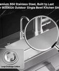 Stainless Steel Outdoor Kitchen Sink With Faucet Kit Hose Hookups Single Bowl Storage Brakes On Wheels Spice Rack All Weather Use