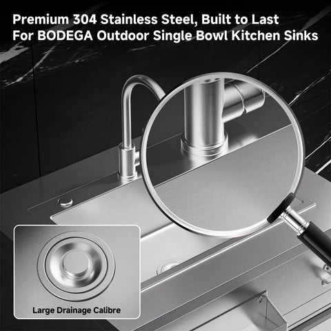 Stainless Steel Outdoor Kitchen Sink With Faucet Kit Hose Hookups Single Bowl Storage Brakes On Wheels Spice Rack All Weather Use