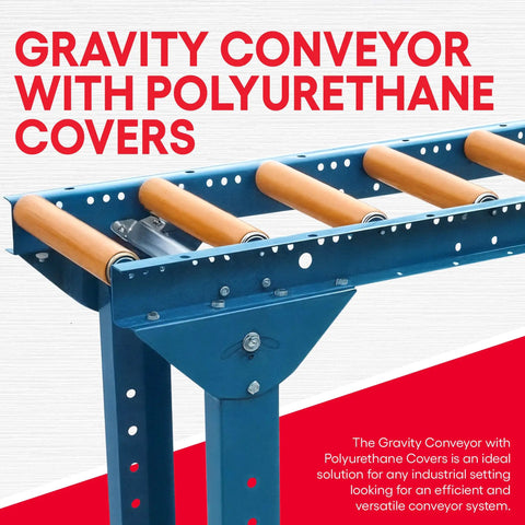 Heavy-Duty Gravity Conveyor With Poly-Coated 10 Inch Rollers, 12 Inch Width 5 Foot Length Galvanized Steel Table Saw Track System.