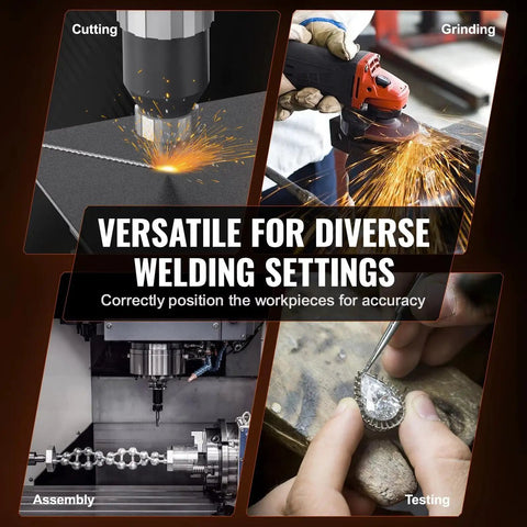 Rock Solid Tilting Welding Positioner With Heavy Duty Rotary Turntable And Knockout Variable Speed Motor shown in various welding settings.