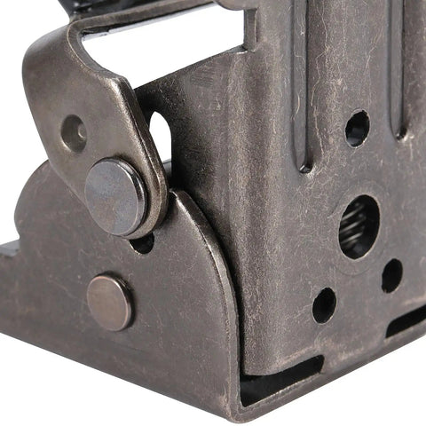 Close-up of Built Tough Folding Table Leg Brackets With Self Locking Hinge Heavy Duty Galvanized Steel support detail.