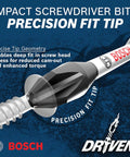 Bosch 2 in. impact slotted power bits #8-10 with precision-fit tip, front view.