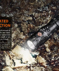 800 Lumen USB Rechargeable EDC Flashlight with Dual Switch Tail Light submerged in water showing IP68 protection rating.