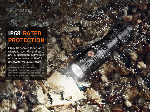 800 Lumen USB Rechargeable EDC Flashlight with Dual Switch Tail Light submerged in water showing IP68 protection rating.