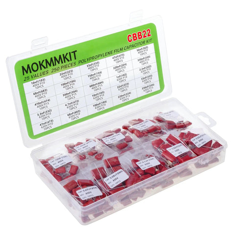 Capacitor Kit With 25 Values And 250 Pieces Metallized Polypropylene Film Capacitors CBB22 400V And 630V Assortment