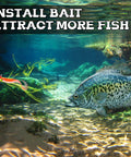 Underwater view showing crappie fish next to 12 Piece Crappie Jig Heads Kit With Hollow Scent Holder For Long Lasting Odor Attracting Fish Dual Side Hooks For Crappie And Bass with red jig.