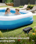 Heavy Duty Outdoor Electrical Box With Six Cable Entry Ports IP54 Waterproof ETL Certified Tough As Nails Weatherproof Box For Power Strips Timers Plugs And Holiday Lights Lockable Padlock Holes On Both Sides Black placed near an inflatable pool