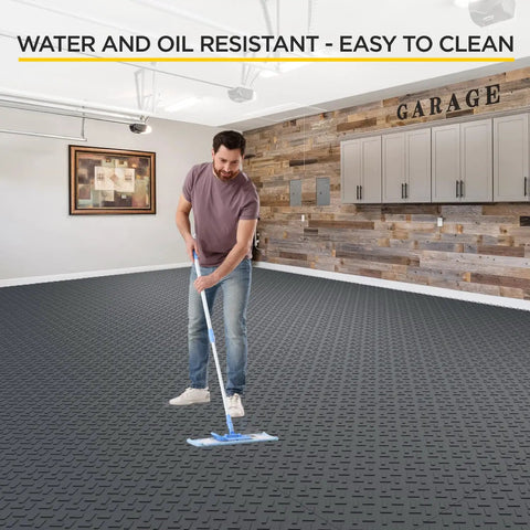 Interlocking Garage Floor Tiles Pack Of 48, Antislip Oil And Stain Resistant, 12x12 Inch, 0.5 Inch Thick, 40,000 Lbs Load Capacity in garage