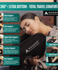 Inflatable Travel Pillow For Airplanes With Adjustable Bottom Support And Chin Lift used by woman for neck pain relief.