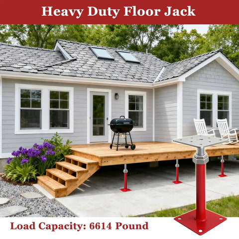 Heavy Duty 4 Pack House Floor Jacks For Leveling 11 To 16 Inch Height Adjustable Screw Jacks under deck, red steel, 6614 lbs capacity.