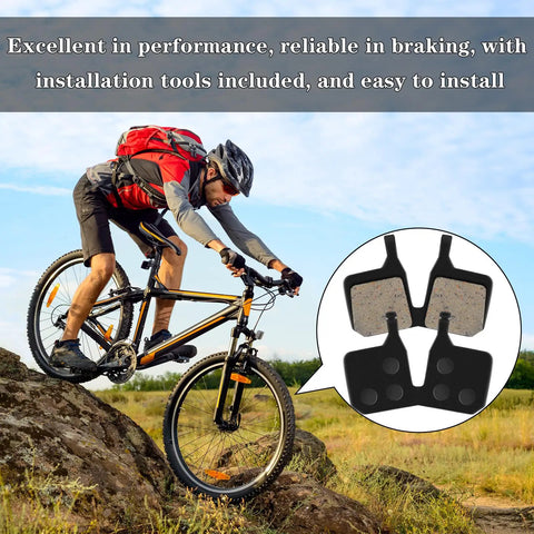 Cyclist on mountain bike with 4 Pairs Bike Brake Pads Kit For Disc Brakes Replacement With Resin And Semi Metallic Material