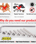 Top Shelf M6 Button Head Torx Security Screws Crafted From Badass Stainless Steel Featuring T30 Drive Bits Rust Resistant Design Tamper Proof Hardware Kit For Solid Builds And No Sweat Installations showcasing comparison with other screws.