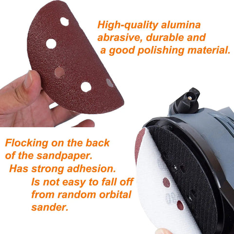 Man holding 50 Pcs 125mm 8 Holes Sanding Discs And Pads 5 Inch 40 Grit Hook And Loop Sandpaper for Random Orbital Sander