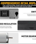 Detailed view of the Three-Wheel Mini Bench Grinder controls including forward/reverse switch, speed regulation, and motor bearings.