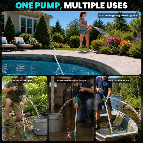 Ripper Cordless Stick Water Transfer Pump Features Brushless Motor For Slick 720 Gallons Per Hour Flow And Thirty Five Foot Lift To Drain Any Tank Fast Compatible With 18V Batteries Tool Only in use for pool drainage and outdoor applications.