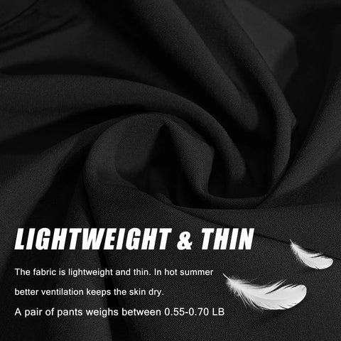 Fabric detail of Men's Water Resistant Quick Dry Sweatpants For Running And Hiking Lightweight Polyester With Pockets, black material.