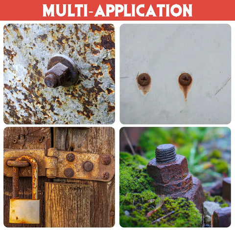 Image showing rusted bolts and screws in various settings, showcasing use for 13 Piece Screw Extractor Set With Hex Head MultiSpline Easy Out Kit For Getting Stripped, Broken, And Rusted Bolts, Screws, And Nuts Free In Chrome Molybdenum Alloy Steel Remover Tool.