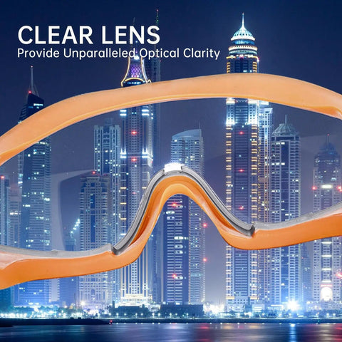 Rugged Mowing Goggles Featuring Anti Fog Coating And Tight Windproof Seals Keep Your Peepers Protected Against Grass Scrapes And Fine Dust While Trimming Land Or Running The Leaf Blower All Day, clear lens view with city skyline.
