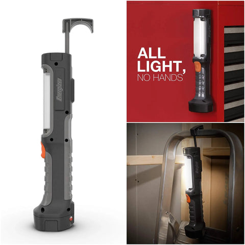 HC550 LED Flashlight Pack Of 2, Water Resistant Magnetic Work Light With AA Batteries Included shown indoors and on toolbox