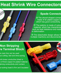 Image of All In One Waterproof Heavy Duty Heat Shrink Wire Connector Kit with spade connectors and terminal blocks on a black background.