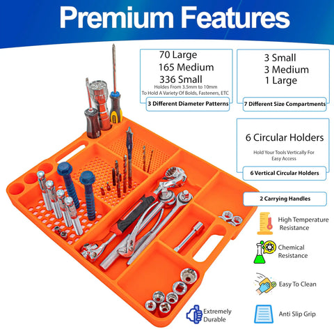 Heavy Duty Silicone Tool Tray Organizer With Non Slip Grip Flexible Heat Resistant Surface Easy To Clean Holds Sockets Screws Bolts Bits And More A Must Have Workshop Storage Mat with tools.