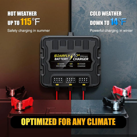 Beefy Three Bank Marine Battery Charger 12V 30A Waterproof Onboard Boat Charger Battery Maintainer And Desulfator For SLA AGM LiFePO4 Calcium And Deep Cycle Batteries