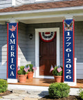 Patriotic Outdoor Decor Two Pack Fourth Of July Banner Set red white and blue porch flags for front door or balcony